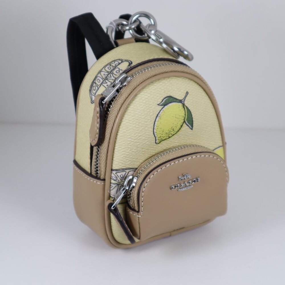 Coach Mini Court Backpack Bag Charm with Lemon Print CAP03 NWT